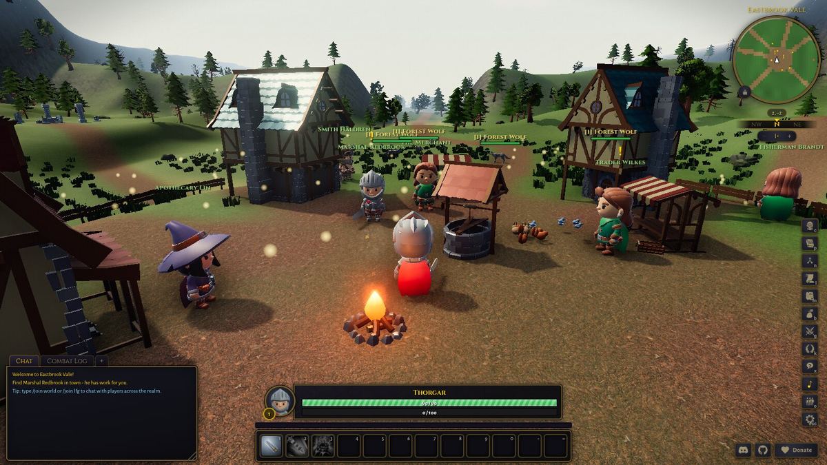 Jogabilidade de The Lost Goddess: personagem no vilarejo inicial, com HUD de cl&aacute;sse, mapa e quests em andamento